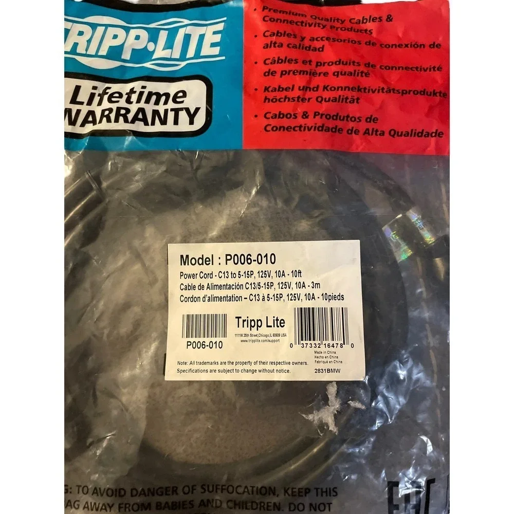 Tripp Lite P006-010 Standard Power Cord - 10 ft - NEMA 5-15P - IEC 60320 C13 125